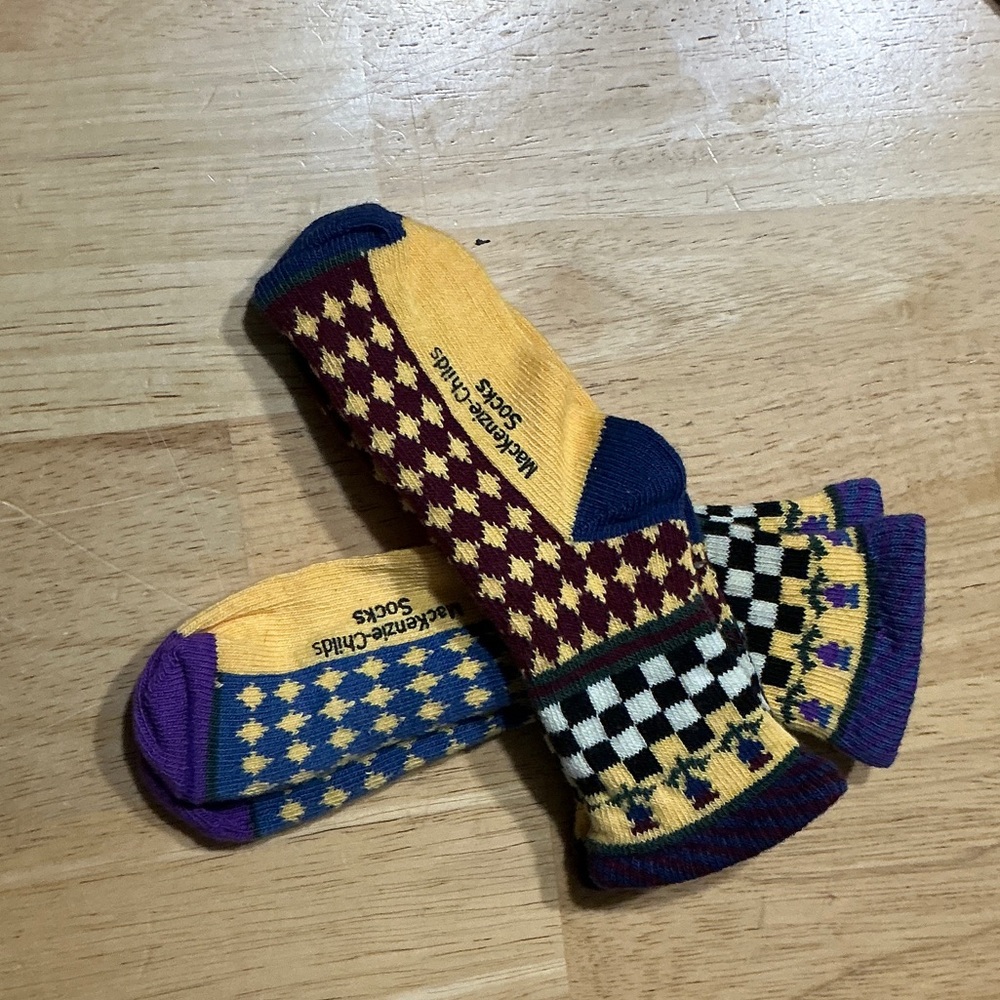 Patterned Crew Socks in Yellow, Blue & Purple - Market-Style Socks